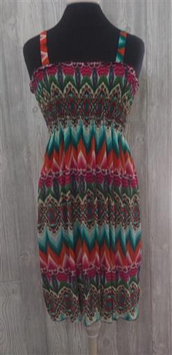 NWT Ikat Style Diamond Print Aqua Pink Orange Stretch Sundress Midi Dress XL 05