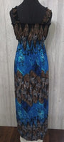 NWT V-Neck Sleeveless Blue & Peacock Print Stretch Maxi Dress Sundress XL #16