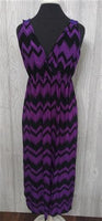 NWT V-Neck Lace Back Chevron Stretch Sundress Maxi Dress XL Purple & Black #12