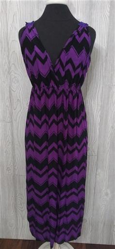 NWT V-Neck Lace Back Chevron Stretch Sundress Maxi Dress XL Purple & Black #12