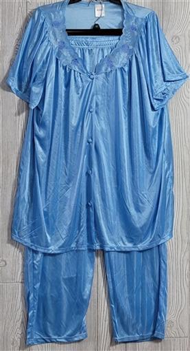 NWOT Blair Silky Embroidered Semi-Sheer Button Up Pajama Set Blue 2XL #84536