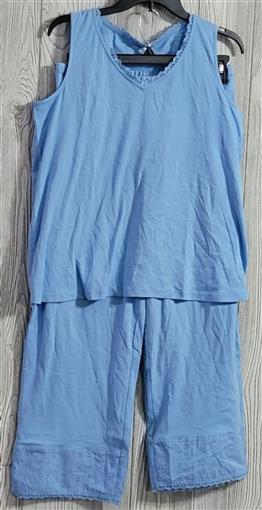 NWOT WinterSilks Cotton & Lace Eyelet Sleeveless Pajama Lounge Set M Blue #84672