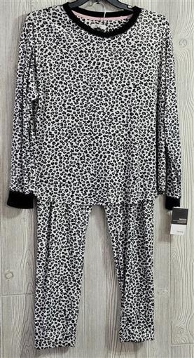 New Kensie 2X Leopard Print Velour Pajama Lounge Set Black & White #84806