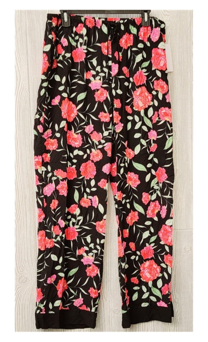 New Kensie XL Black & Pink Soft Woven Floral Pajama Lounge Pants #88101