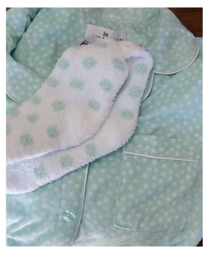 New Karen Neuburger Girlfriend Minky Fleece Pajamas XL Aqua Polka Dot #88103