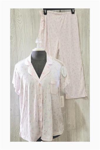 New Miss Elaine Sofiknit Pink Floral Printed Knit Pajama Set 414459D LG #89397