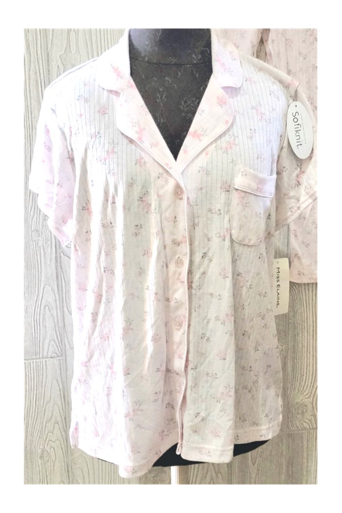 New Miss Elaine Sofiknit Pink Floral Printed Knit Pajama Set 414459D LG #89397