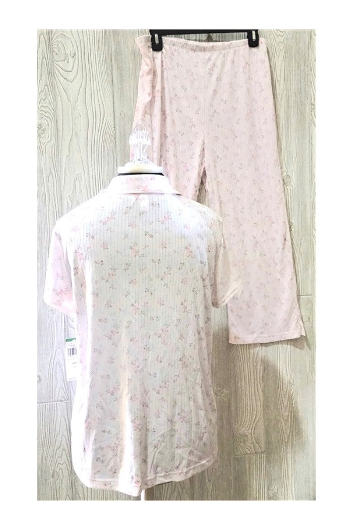 New Miss Elaine Sofiknit Pink Floral Printed Knit Pajama Set 414459D LG #89397