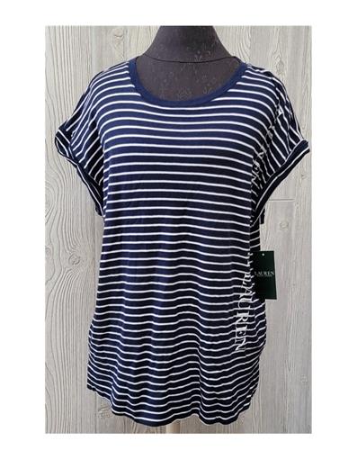 New Lauren Ralph Lauren LG Navy & White Stripe Logo Cotton T-Shirt #89571