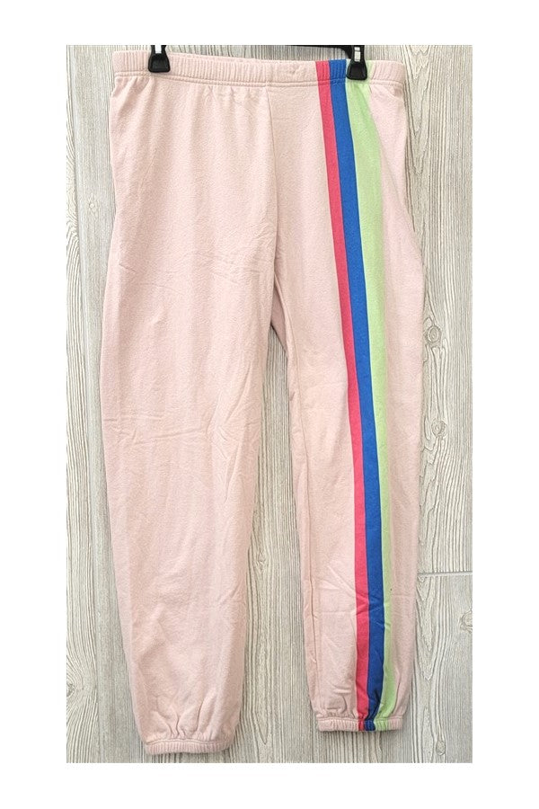 NWOT Wildfox LG Rainbow Grapefruit Stripe Joggers Sweat Pants Salt Pink #89707