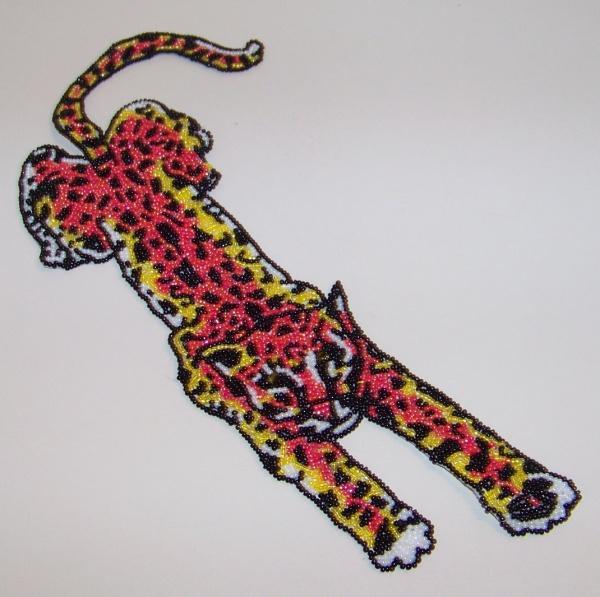 Large Jaguar Cat Leopard Sequin Bead Applique Patch