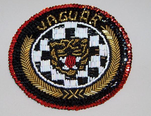 Jaguar Round Racing Crest Beaded Sequin Applique Patch