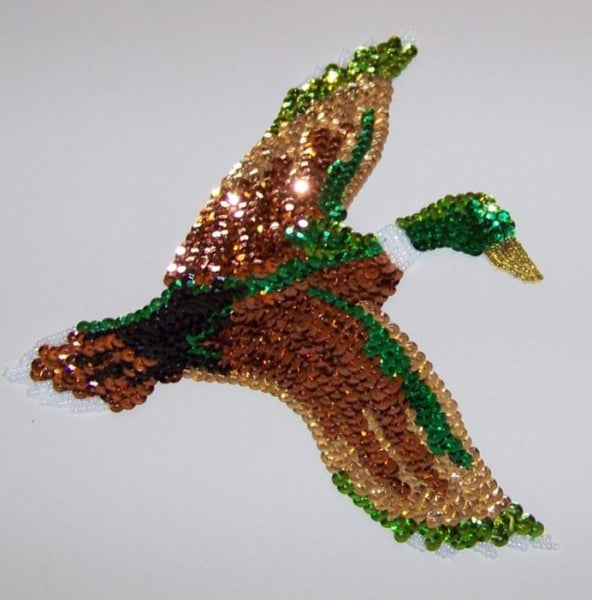 NEW Large Green Brown Mallard Duck Hunting Sequin Applique Patch Free Ship