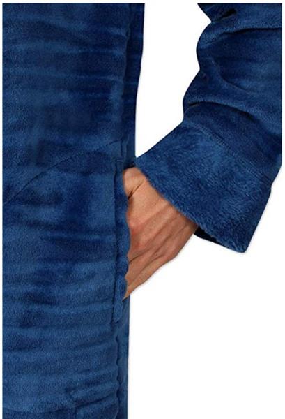 NEW Miss Elaine Jacquard Minky Fleece Long Zipper Robe Indigo Blue Sz M #68767