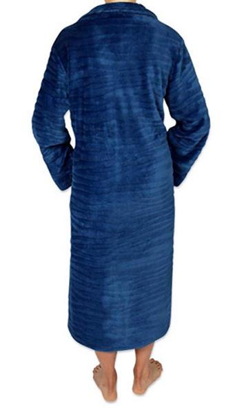 NEW Miss Elaine Jacquard Minky Fleece Long Zipper Robe Indigo Blue Sz M #68767