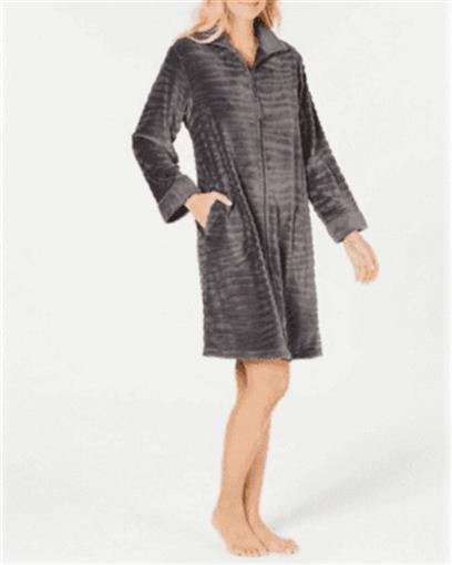 NEW Miss Elaine Jacquard Minky Fleece Short 39" Zipper Robe Charcoal Sz M #68772
