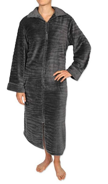 NEW Miss Elaine Jacquard Minky Fleece Zipper Robe Charcoal Diamond Sz XL #68793