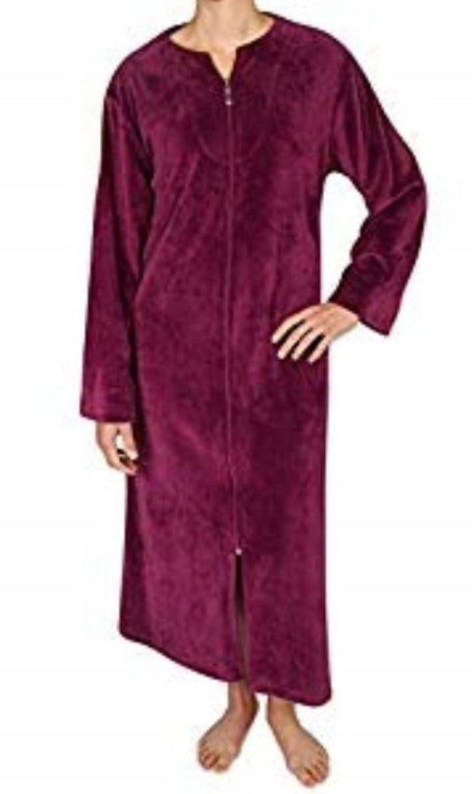 NEW Miss Elaine Jacquard Minky Fleece 47" Zipper Robe Wine Sz S #69466