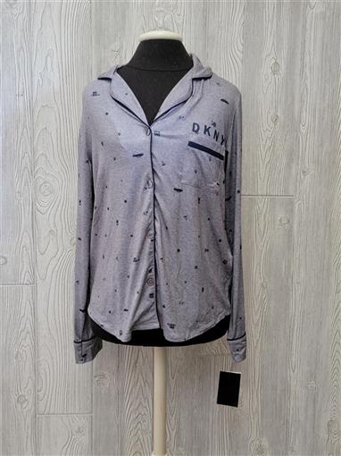 NEW DKNY Pizza Pretzel PJ Blouse Top Y2119353 Gray Blue M #71946