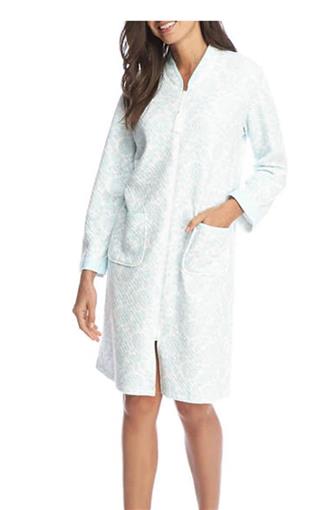 New Miss Elaine Cottonessa Quilted Knit Short Zip Robe 367809 Aqua LG #74049