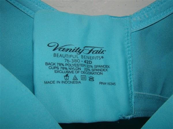 PO Vanity Fair 38DD Beautiful Benefit Teal Back Smoother Bra 76380 #76411