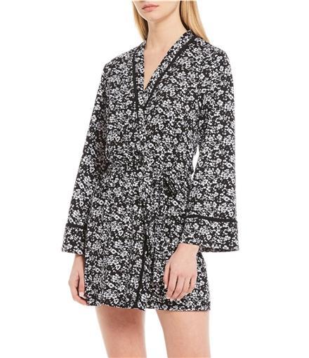 NWt In Bloom Jonquil Floral Print Short Wrap Robe LFL130 Black White M/L 76817