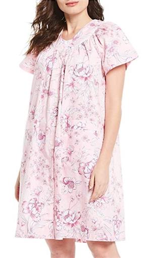 New Miss Elaine Pink Floral Print Sateen Grip-Front Short Robe SM #77051