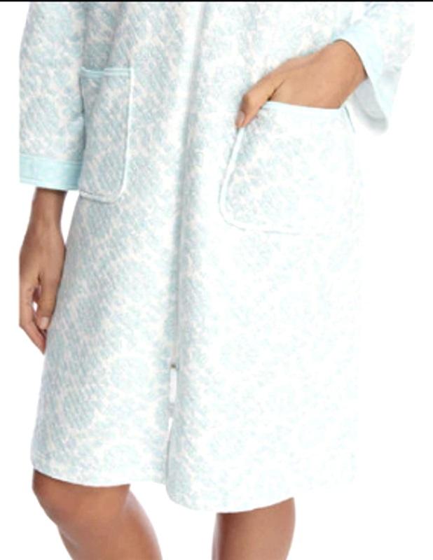 New Miss Elaine Cottonessa Quilted Knit Short Zip Robe 367809 Aqua S #77059