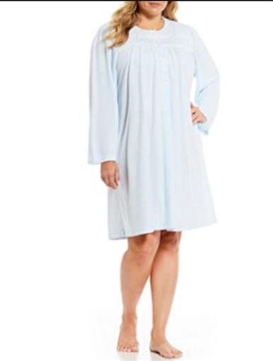 Miss Elaine 3X Brushed Honeycomb Knitted Nightgown 236859DX Blue #77084