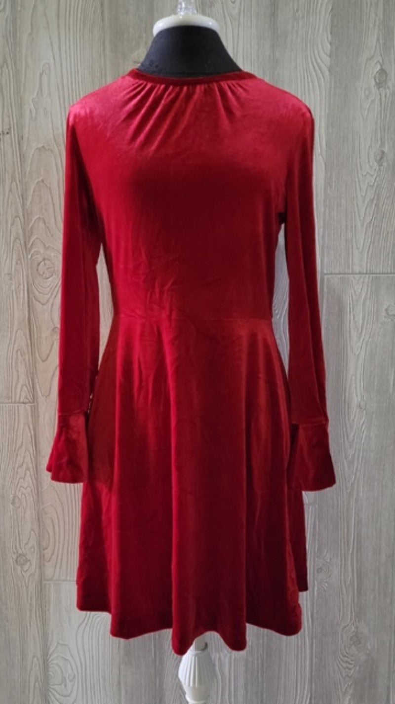 NEW A Loves A Red Velvet Mini Dress Bell Sleeves Sz M 77122