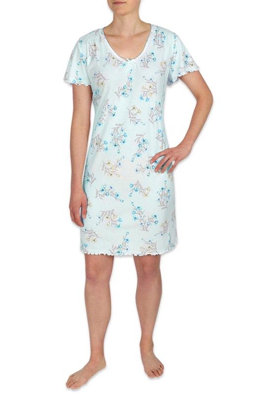 NWt Miss Elaine Short Sleep Gown Silky Knit Blue Floral MED #77933