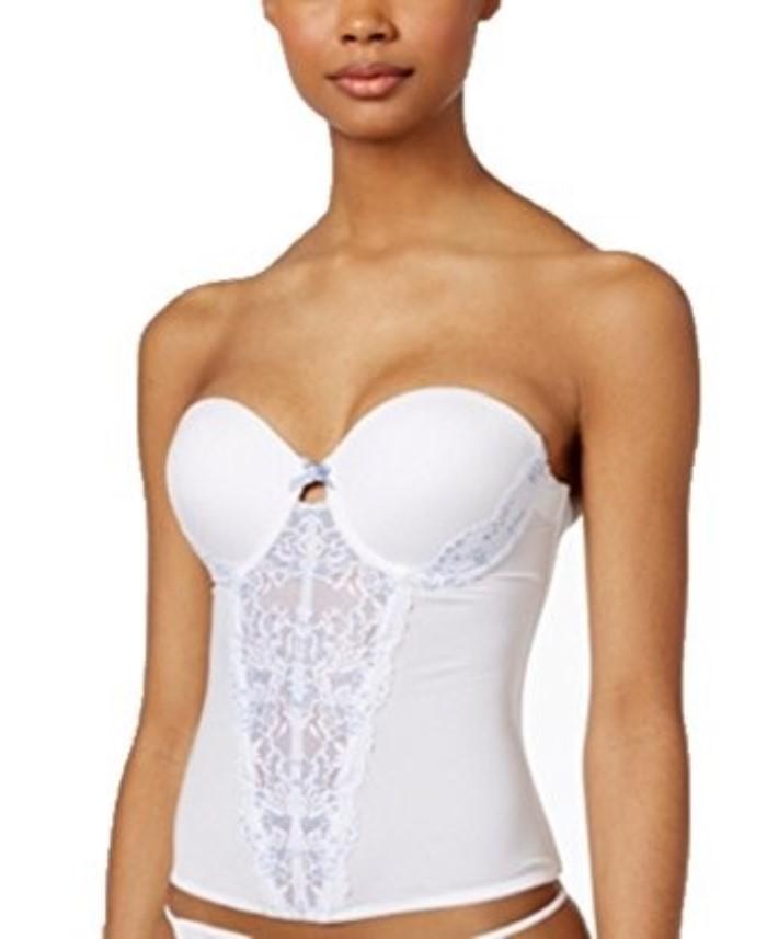 NWT Maidenform 34D Sexy Strapless Floral Lace Push Up Bustier MFB100 White 79732