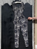 NWT V-Neck Pretty Kitty Gray & Black Cheetah Print Stretch Pants Jumpsuit XXL 01