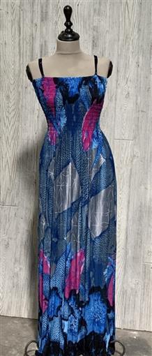 NWT Gathered Bust Stretch Sundress Maxi Dress Blue Pink Water Lilies XXL 02
