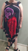 NWT Greek Key Red & Purple Roses Black Handkerchief Sundress Midi Dress XL 03