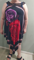 NWT Greek Key Red & Purple Roses Black Handkerchief Sundress Midi Dress XXL 03