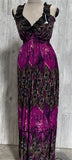 NWT V-Neck Sleeveless Purple & Peacock Print Stretch Maxi Dress Sundress XL 09
