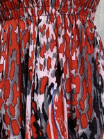 NWT Red Black Gray Mottled Batik Print Stretch Midi Dress Sundress M #12