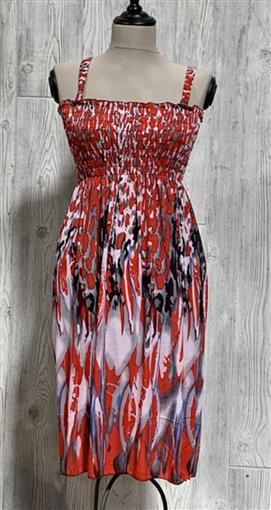 NWT Red Black Gray Mottled Batik Print Stretch Midi Dress Sundress L #12