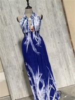 NWT Hawaiian Palms Backless Keyhole Front Sundress Maxi Dress Blue White L #14