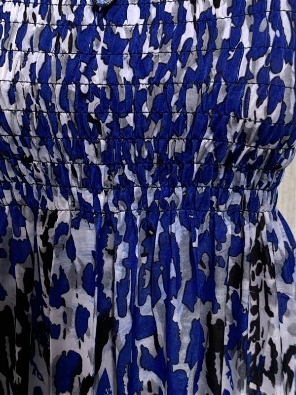 NWT Blue Gray & White Mottled Stretch Gathered Bust Midi Dress Sundress XL #16