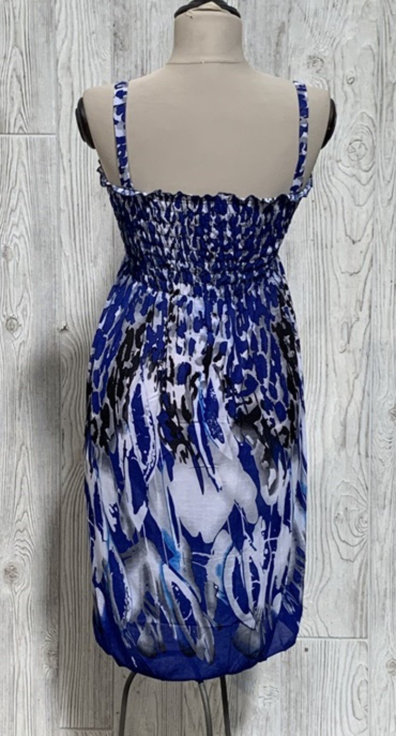 NWT Blue Gray & White Mottled Stretch Gathered Bust Midi Dress Sundress XL #16