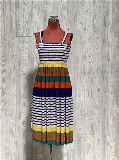 NWT Black & White Multi Color Striped Gathered Bust Stretch Midi Dress XL #18