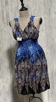 NWT Bright Blue Peacock Print w/ Lace Back Stretch Midi Dress Sundress XL #19