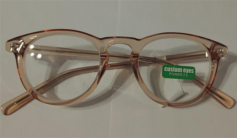 Custom Eyes Clear Beige Cat Eye Frame 2.5 Reading Nerd Glass Readers 82345