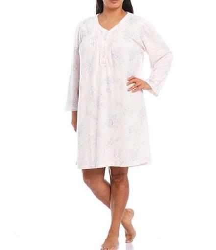 New Miss Elaine 2X Honeycomb Pointelle Cuddle Knit Nightgown Floral Peach #83895