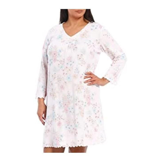 Miss Elaine 2X Cottonessa Long Sleeve Nightgown 211830 Pink Floral #84292