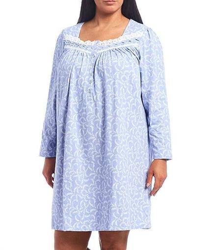 NWt Eileen West SM Floral Bud Print Jersey Knit Short Nightgown Blue #84793