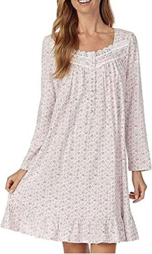 NWt Eileen West MD Rosebud Print Jersey Knit Short Nightgown Pink #85865