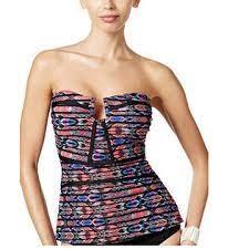 Island Escape SZ 12 W760527 Multi Strapless Aloha Tribal Tankini Swim Top #87210